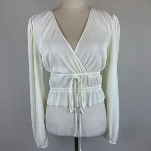 Sincerely Jules White Ruched Waist Tie Long Sleeve‎ Blouse